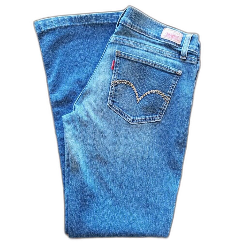 Levi's 524 Superlow Jeans Embroidered Pockets Blue Wash Size 11 Y2K Denim